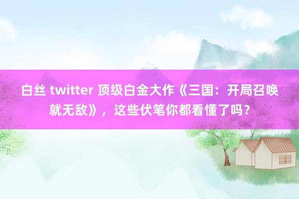 白丝 twitter 顶级白金大作《三国：开局召唤就无敌》，这些伏笔你都看懂了吗？